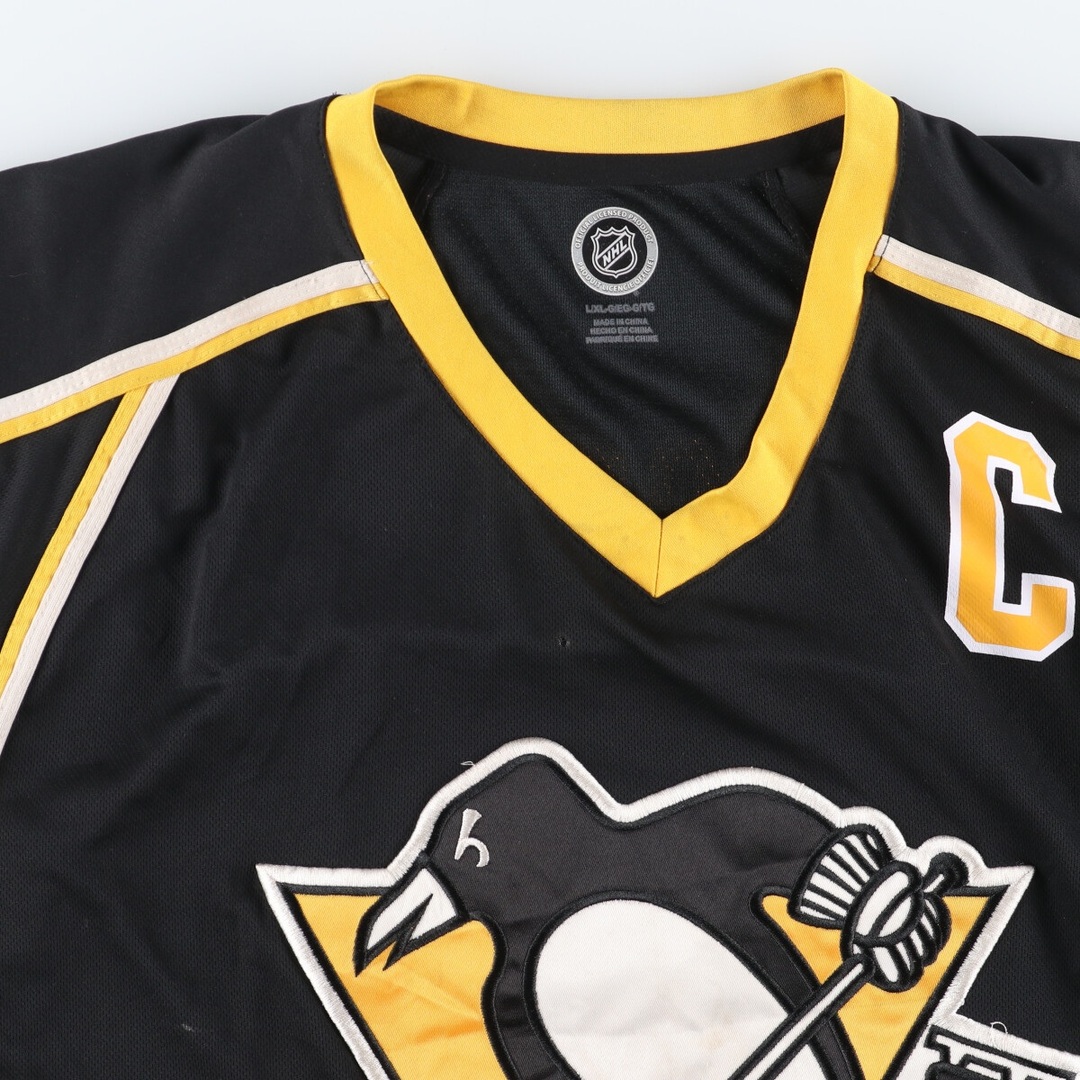 古着 NHL PITTSBURGH PENGUINS ピッツバーグペンギンズ Vネック メッシュ ゲームシャツ ホッケーシャツ メンズXL /eaa413318 メンズのトップス(Tシャツ/カットソー(半袖/袖なし))の商品写真