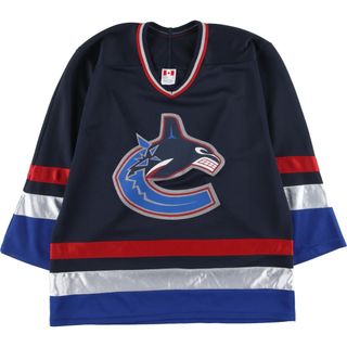 古着 90年代 NHL VANCOUVER CANUCKS バンクーバーカナックス Vネック メッシュ ゲームシャツ ホッケーシャツ カナダ製 メンズM ヴィンテージ /eaa413321(Tシャツ/カットソー(半袖/袖なし))