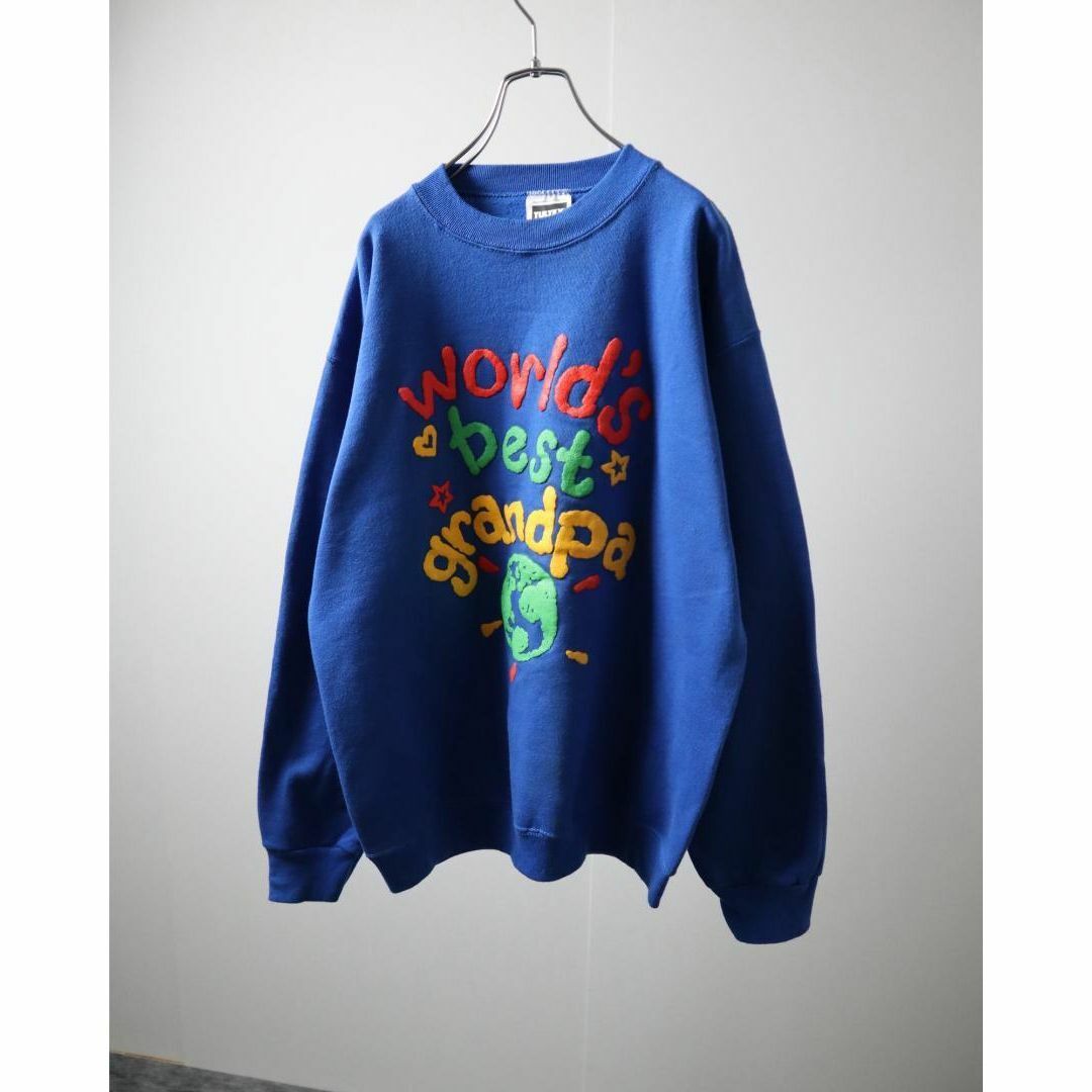 VINTAGE(ヴィンテージ)の90s TULTEX 立体 プリント クルーネック スウェット USA製 L 青 メンズのトップス(スウェット)の商品写真