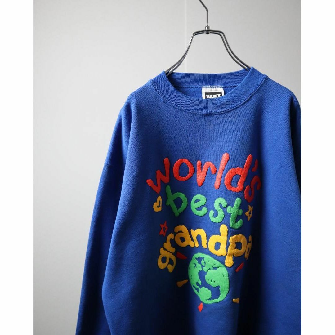 VINTAGE(ヴィンテージ)の90s TULTEX 立体 プリント クルーネック スウェット USA製 L 青 メンズのトップス(スウェット)の商品写真