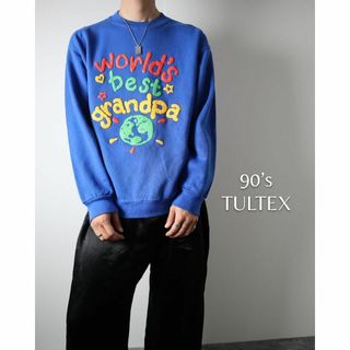 ヴィンテージ(VINTAGE)の90s TULTEX 立体 プリント クルーネック スウェット USA製 L 青(スウェット)