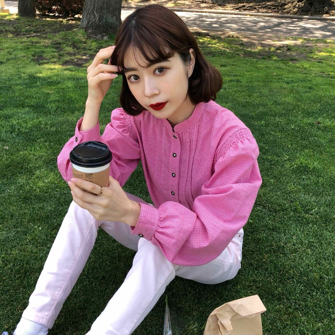 Vintage pink check blouse レディースのトップス(シャツ/ブラウス(長袖/七分))の商品写真