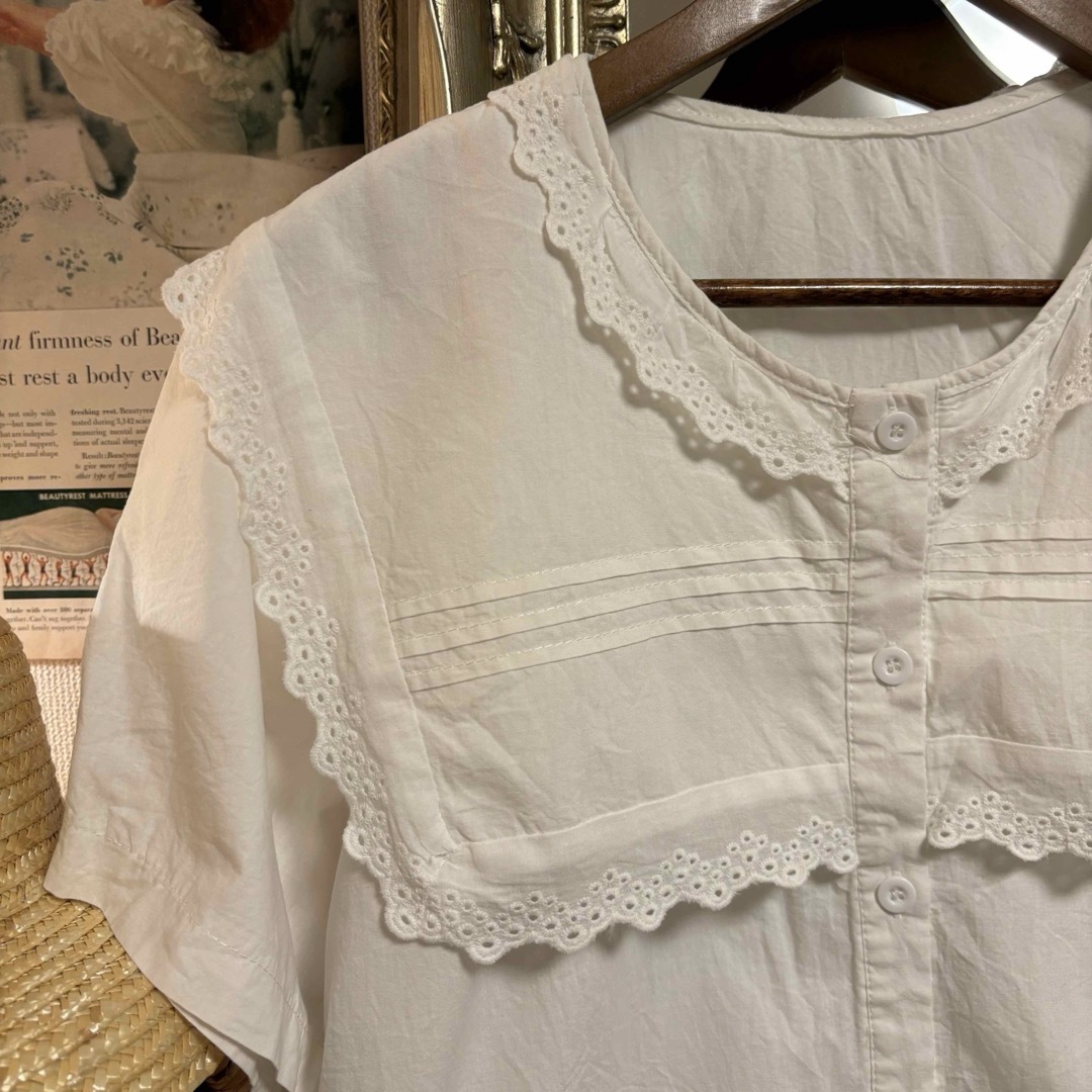 Vintage white blouse レディースのトップス(シャツ/ブラウス(半袖/袖なし))の商品写真