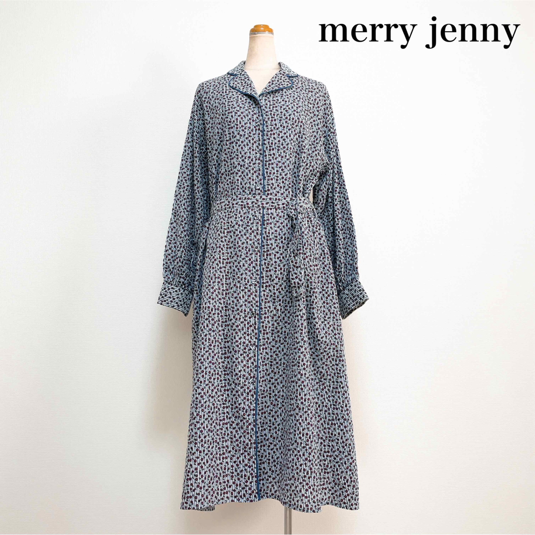 merry jenny(メリージェニー)のmerry jenny flowerオープンカラーワンピース ブルー 花柄 レディースのワンピース(ロングワンピース/マキシワンピース)の商品写真