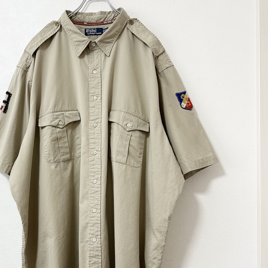 POLO RALPH LAUREN(ポロラルフローレン)の美品★90s★ラルフローレン★半袖シャツ★ミリタリー★ベージュ/カーキ系★4XL メンズのトップス(シャツ)の商品写真