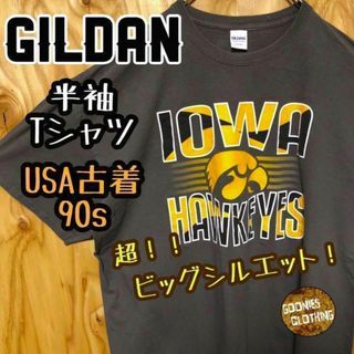 ギルダン フットボール グレー USA古着 90s 半袖 Tシャツ アイオワ(Tシャツ/カットソー(半袖/袖なし))