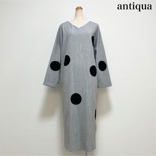 アンティカ(antiqua)のantiqua アンティカ ドットワンピース グレー 水玉 長袖(ロングワンピース/マキシワンピース)