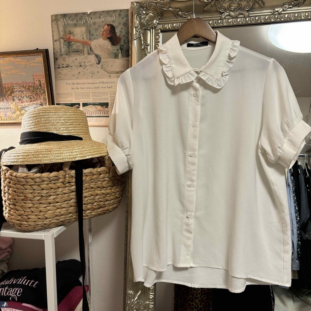 white frill collar blouse レディースのトップス(シャツ/ブラウス(半袖/袖なし))の商品写真