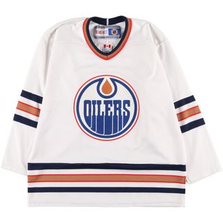 古着 90年代 CCM NHL EDMONTON OILERS エドモントンオイラーズ Vネック メッシュ ゲームシャツ ホッケーシャツ カナダ製 メンズM ヴィンテージ /eaa413837(Tシャツ/カットソー(半袖/袖なし))