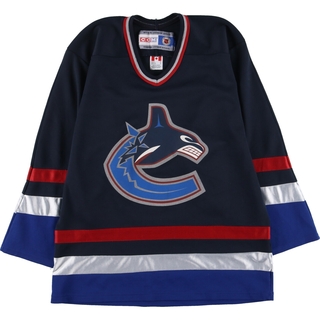 古着 90年代 CCM NHL VANCOUVER CANUCKS バンクーバーカナックス Vネック メッシュ ゲームシャツ ホッケーシャツ カナダ製 メンズM ヴィンテージ /eaa413841(Tシャツ/カットソー(半袖/袖なし))