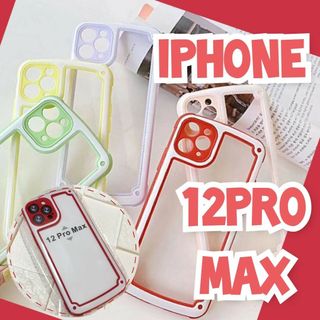 iPhone12promax レッド iPhoneケース シンプル フレーム(iPhoneケース)