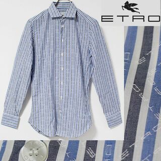 エトロ(ETRO)の新品 エトロ イタリア製 トリックジャガードロゴ ストライプ長袖ドレスシャツ M(シャツ)