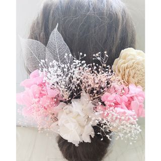 プリンセスピンク♪髪飾り♪ヘッドドレス♪ドライフラワー♪結婚式♪前撮り♪成人式(ヘアアクセサリー)