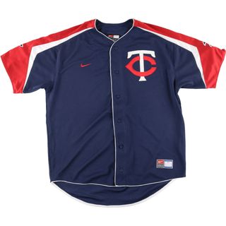 NIKE - 古着 90~00年代 ナイキ NIKE TEAM MLB MINNESOTA TWINS ミネソタツインズ メッシュ ベースボールシャツ メンズL /eaa389223