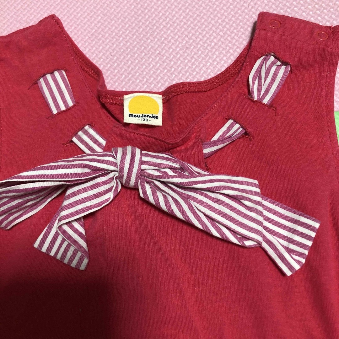 mou jon jon(ムージョンジョン)のmou jon jon 赤いノースリーブ キッズ/ベビー/マタニティのキッズ服女の子用(90cm~)(Tシャツ/カットソー)の商品写真