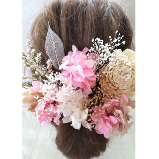 ボタニカルピンク♪髪飾り♪ヘッドドレス♪ドライフラワー♪結婚式♪前撮り♪成人式(ヘアアクセサリー)