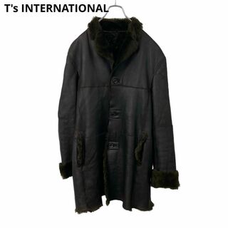 ■ T's INTERNATIONAL ビンテージ牛革ファーロングコート メンズ(レザージャケット)