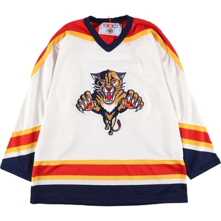 古着 90年代 CCM NHL FLORIDA  PANTHERS フロリダパンサーズ Vネック メッシュ ゲームシャツ ホッケーシャツ カナダ製 メンズL /eaa413999(Tシャツ/カットソー(半袖/袖なし))