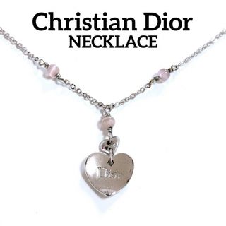 ディオール(Dior)のディオール ネックレス ハート ロゴ シルバー ピンク パープル系(ネックレス)