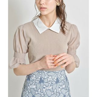 TOCCO closet - 《tocco closet》襟付シャーリングシアースリーブ切替リブカットトップス