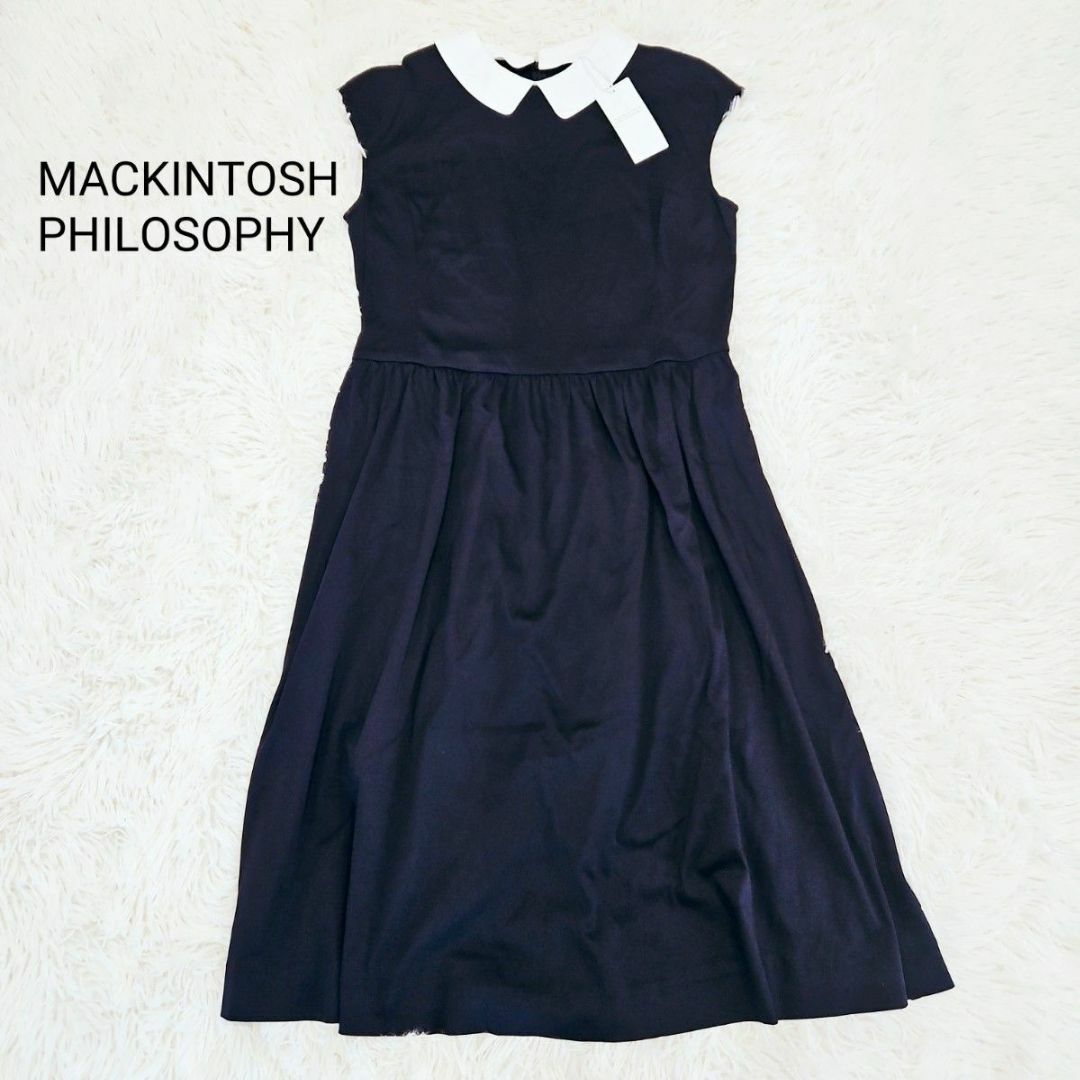 MACKINTOSH PHILOSOPHY(マッキントッシュフィロソフィー)の新品タグ付きMACKINTOSH LONDON 白襟ワンピース　つけ襟　ネイビー レディースのワンピース(ひざ丈ワンピース)の商品写真