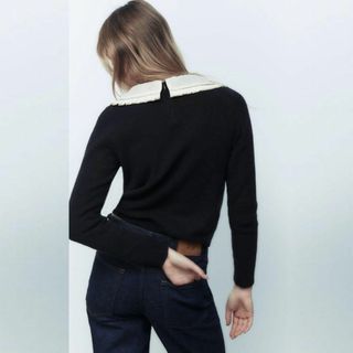 ZARA - L★ザラ★ピーターパン襟　ふんわり長袖セーター　紺ネイビー　モヘア　ニット