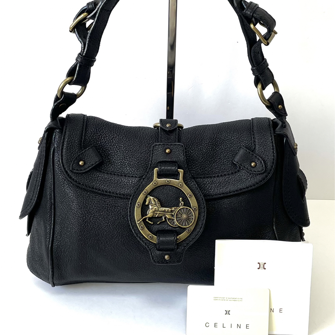 celine(セリーヌ)の【極美品/稀少】セリーヌ　ワンショルダーバッグ　馬車金具　シボ革　ゴールド金具 レディースのバッグ(ショルダーバッグ)の商品写真