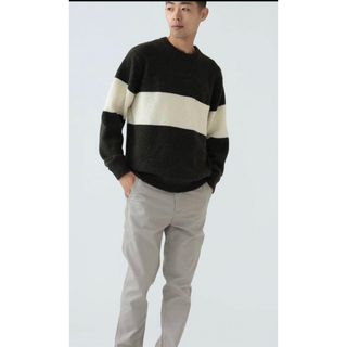 ビームス(BEAMS)の【極美品】BEAMS ラインクルーネックニット　モスグリーン(ニット/セーター)