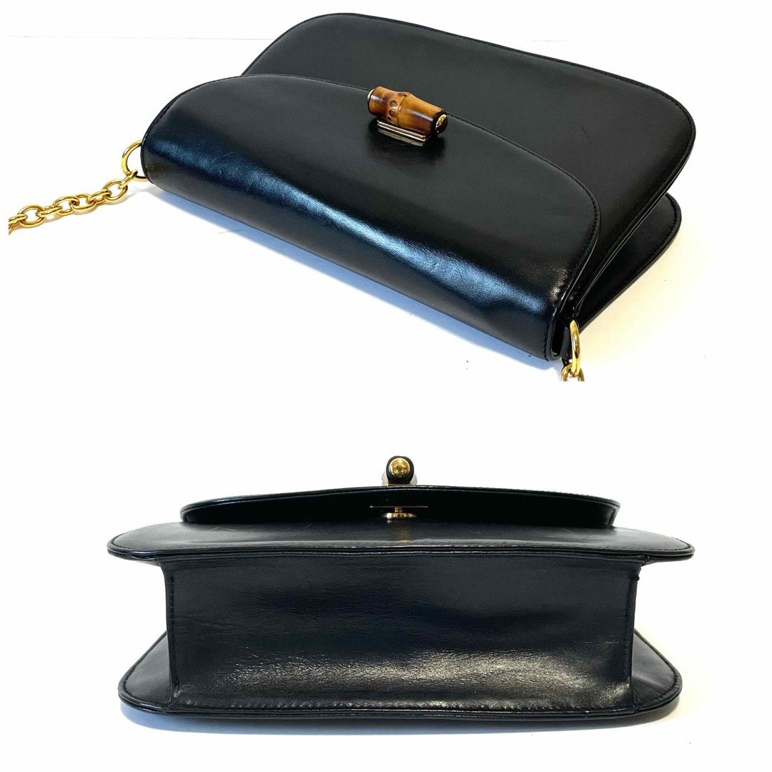 Gucci(グッチ)の【美品】グッチ　2way ショルダーバッグ　レザー　バンブー　ターンロック　黒 レディースのバッグ(ショルダーバッグ)の商品写真