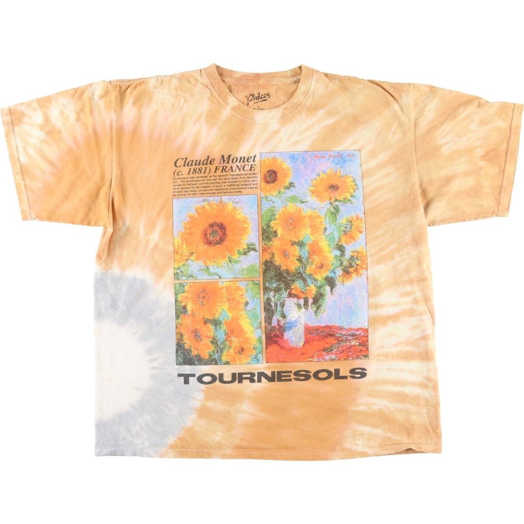 古着 PHILCOS Claude Monet クロードモネ ひまわり タイダイ柄 アートTシャツ メンズL /eaa431631 メンズのトップス(Tシャツ/カットソー(半袖/袖なし))の商品写真