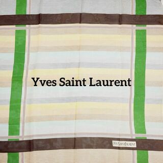 イヴサンローラン(Yves Saint Laurent)の★イヴサンローラン★ スカーフ ボーダー チェック シルク グリーン ブラウン(バンダナ/スカーフ)