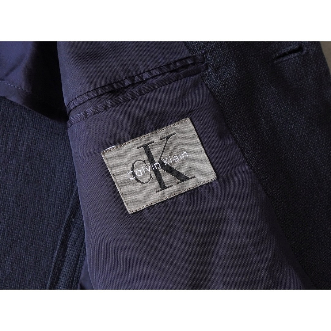 Calvin Klein(カルバンクライン)の90s Calvin Klein リネン テーラードジャケット ダークネイビー メンズのジャケット/アウター(テーラードジャケット)の商品写真