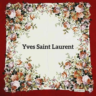 ★Yves Saint Laurent★ スカーフ 花 ダークレッド