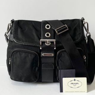 プラダ(PRADA)の【美品】PRADA プラダ　ショルダーバッグ　ナイロン×サフィアーノレザー　黒(ショルダーバッグ)