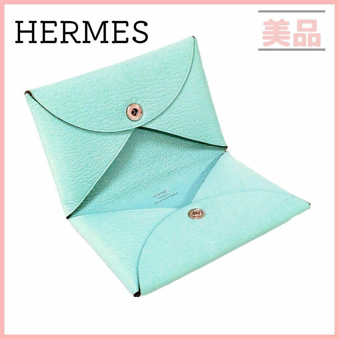 Hermes(エルメス)のエルメス カルヴィ カードケース 名刺入れ ミントグリーン ライトブルー 緑 レディースのファッション小物(名刺入れ/定期入れ)の商品写真