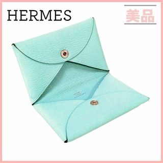 エルメス(Hermes)のエルメス カルヴィ カードケース 名刺入れ ミントグリーン ライトブルー 緑(名刺入れ/定期入れ)