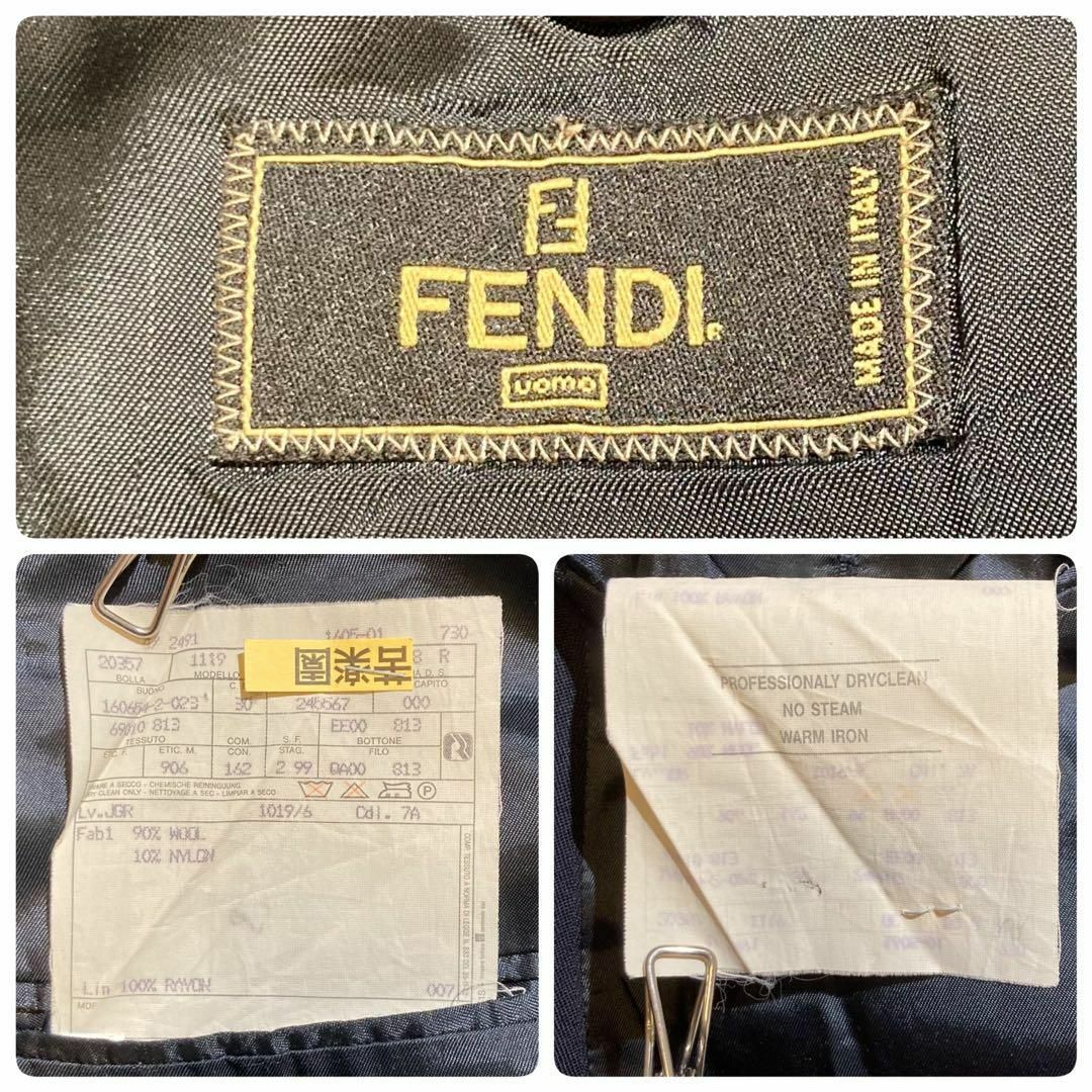 FENDI(フェンディ)の【美品】FENDI フェンディ ジャケット ダブル 黒 ストライプ 50 XL メンズのジャケット/アウター(テーラードジャケット)の商品写真