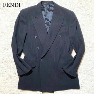 フェンディ(FENDI)の【美品】FENDI フェンディ ジャケット ダブル 黒 ストライプ 50 XL(テーラードジャケット)