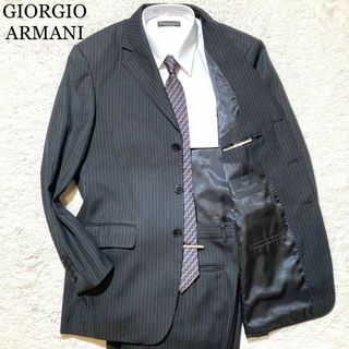 ジョルジオアルマーニ(Giorgio Armani)の【極美品】ジョルジオアルマーニ スーツ 黒 ストライプ 裏地総柄 50 XL(その他)