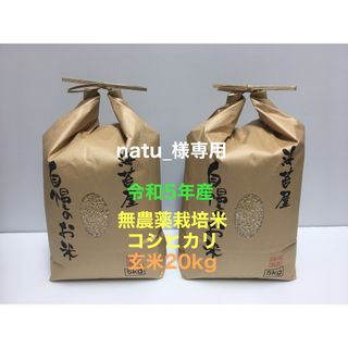 natu_様専用 無農薬コシヒカリ玄米20kg(5kg×4)令和5年産(米/穀物)