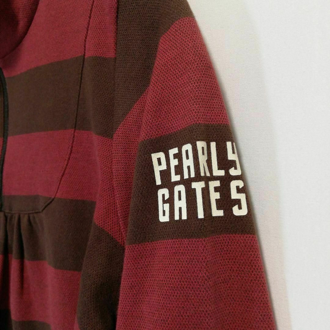 PEARLY GATES(パーリーゲイツ)のパーリーゲイツ モックネックシャツ ゴルフウェア ハーフジップ ブラウン レッド スポーツ/アウトドアのゴルフ(ウエア)の商品写真