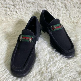 グッチ(Gucci)のグッチ　シェリーライン　ホースビット　スエード　ローファー　黒　27cm(ドレス/ビジネス)