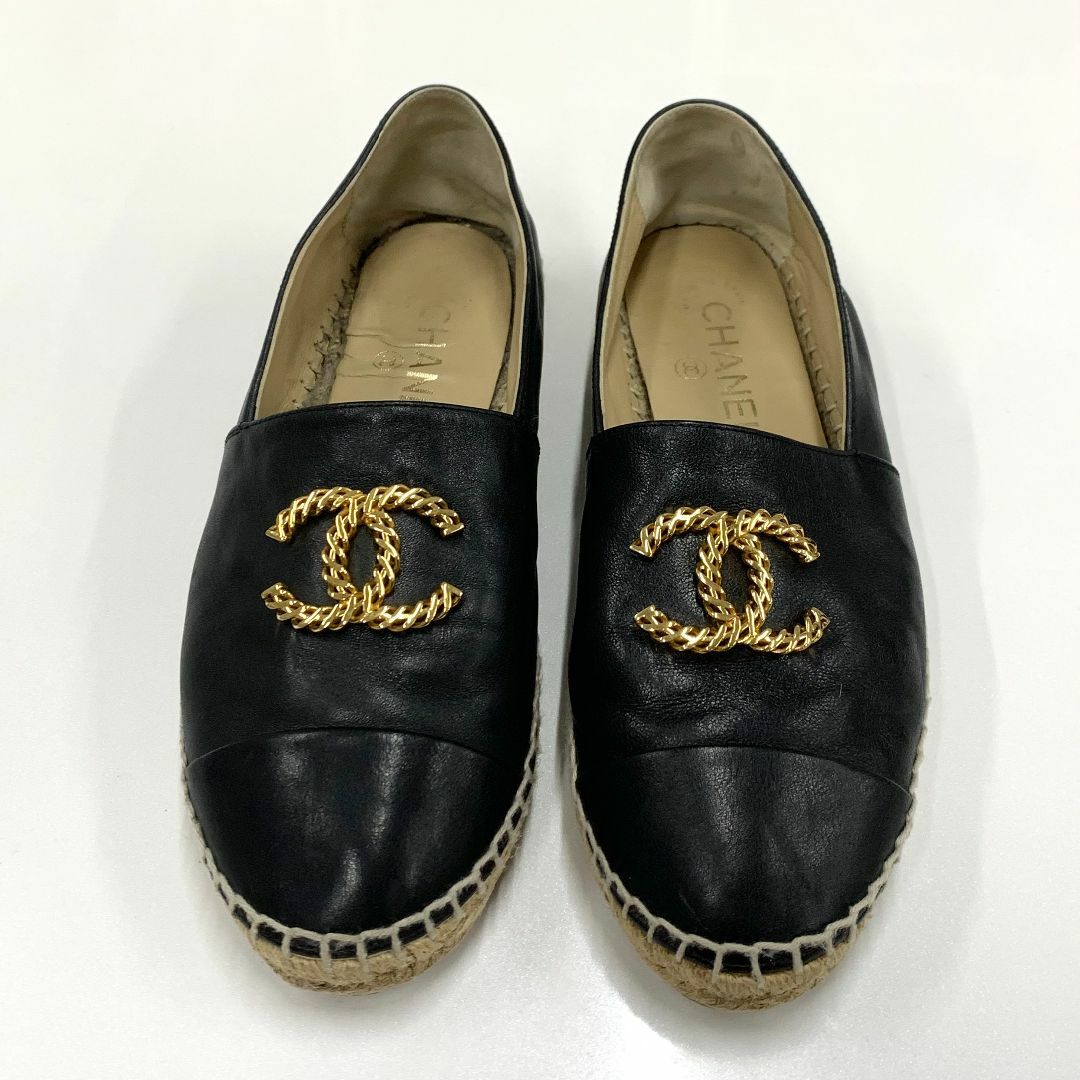 CHANEL(シャネル)の8566 シャネル レザー ココマーク エスパドリーユ フラットシューズ レディースの靴/シューズ(バレエシューズ)の商品写真