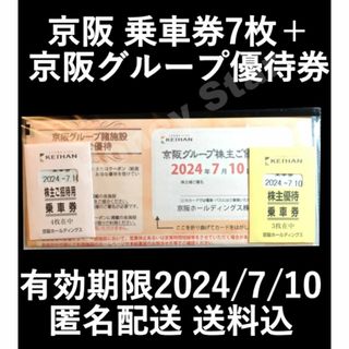 京阪 株主優待乗車券7枚＋グループ優待カード付き冊子 匿名配送 送料込(鉄道乗車券)