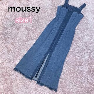 【美品】マウジー　BI COLOR DENIM ドレス　柄BLUE デニムワンピ