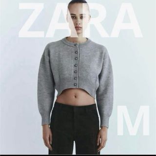 ザラ(ZARA)のZARA クロップドニットカーディガン　グレー　M(ニット/セーター)