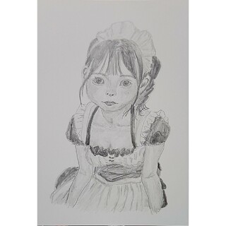 女の子。デッサン(7)手描きイラスト。メイド。ポストカード。(アート/写真)
