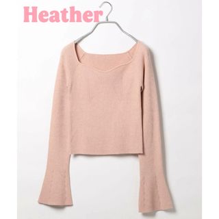 【Heather】ハートネックニット　ピンク