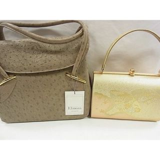 平和屋1■和装小物　和装バッグまとめて2点セット Elmoza　エルモザ　地紙草花文　金糸　逸品　未使用あり　CAAA3802eg(和装小物)