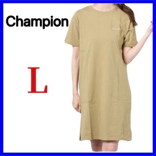 Champion - CHAMPION チャンピオン ワンピースドレス Tシャツ 半袖 膝丈 サンド色